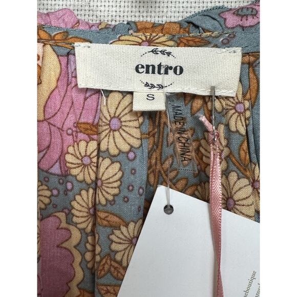 NWT Entro Women's Sz S Runs Big V-neck ruffled Collar floral 3/4 sleeves Boho - Picture 9 of 16